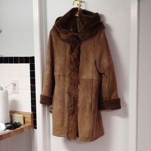 Italian Shearling Hooded Cuffed Coat